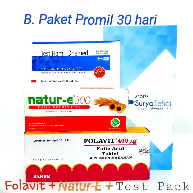 Paket Promil B 30 hari Program Hamil 30 hari (1 bulan) Folavit Natur E Orange Tes Pack - Apotek Surya Sehat