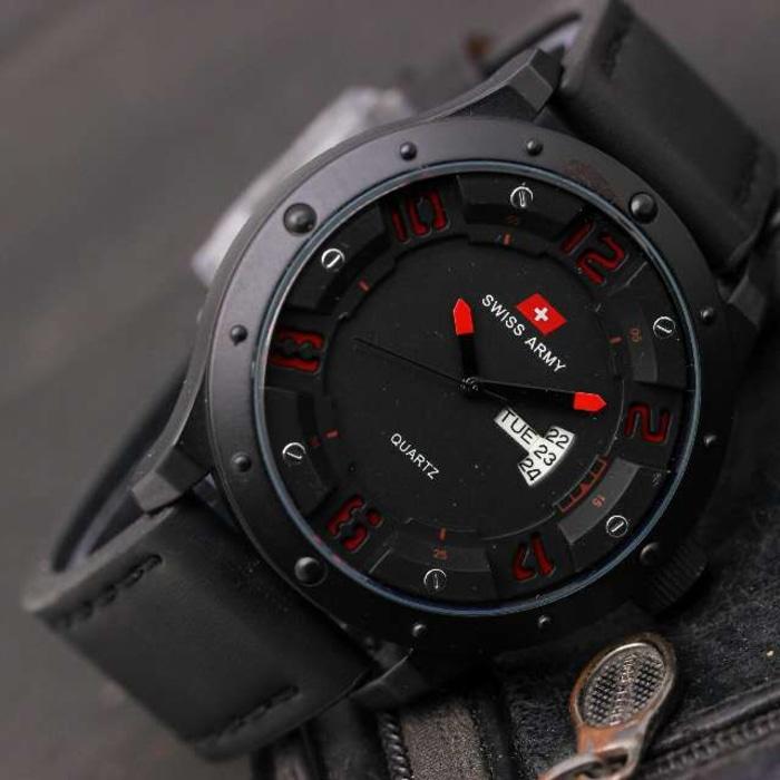 JAM TANGAN PRIA COWO - SWISS ARMY KULIT TANGGAL HARI KW SUPER