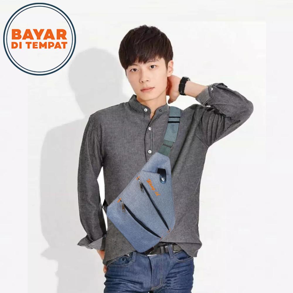 Pelangi Tas wang.id slim Selempang Pria dan wanita Anti Maling Chest Bag Messenger Rz2929 grey 