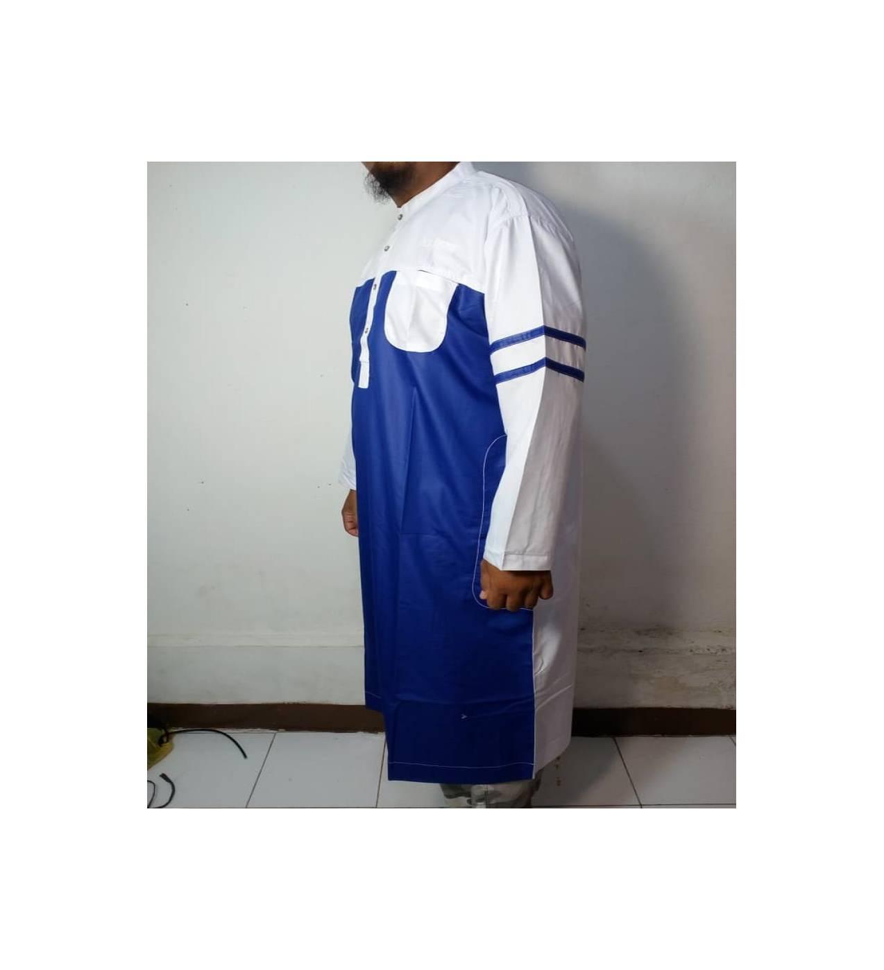 Baju Kurung Laki-Baju Gamis Sebetis-Baju Jubah Pria Warna biru putih L