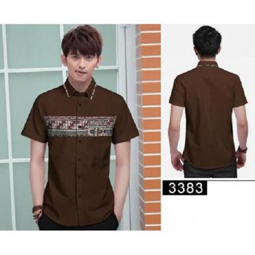SUPPLIER GROSIR 15206 U51 BAJU KEMEJA PRIA LAKI-LAKI KOMBI BATIK PAKAIAN COWOK KEKINIAN MODERN KOKO MURAH TERMURAH WARNA COKLAT TUA BAHAN KATUN PARIS