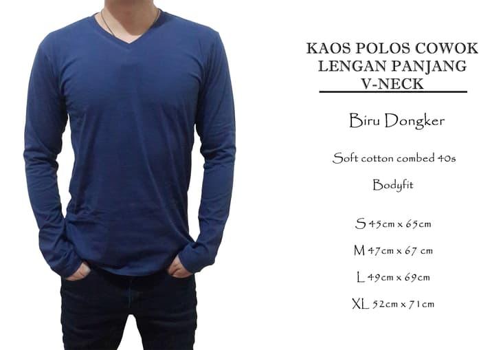 PROMO kaos polos Spoof cowok lengan panjang vneck biru dongker TERMURAH