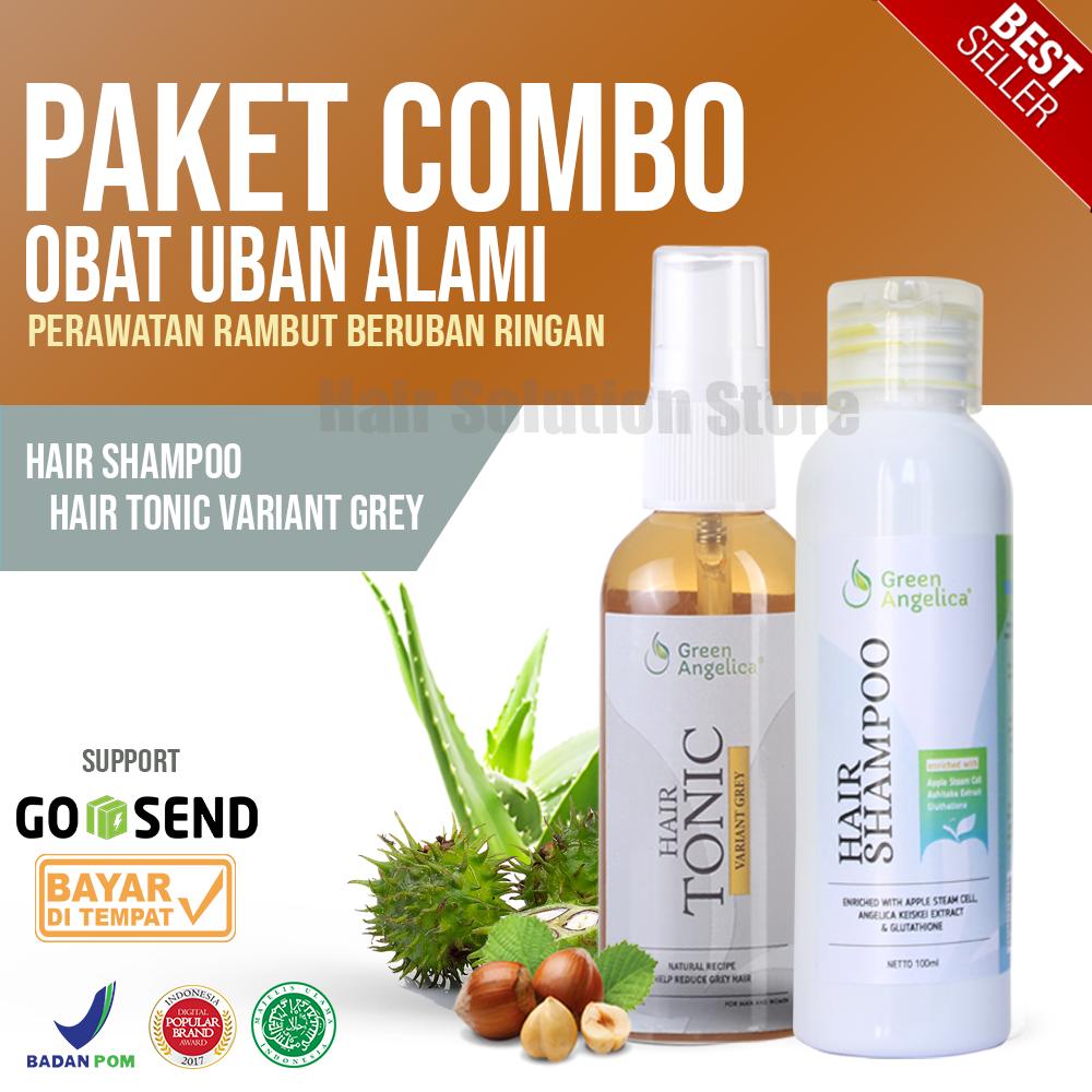 Obat Uban Penghitam Rambut & Shampo Green Angelica Untuk Rontok Ketombe dan Menghitamkan Uban Rambut Herbal
