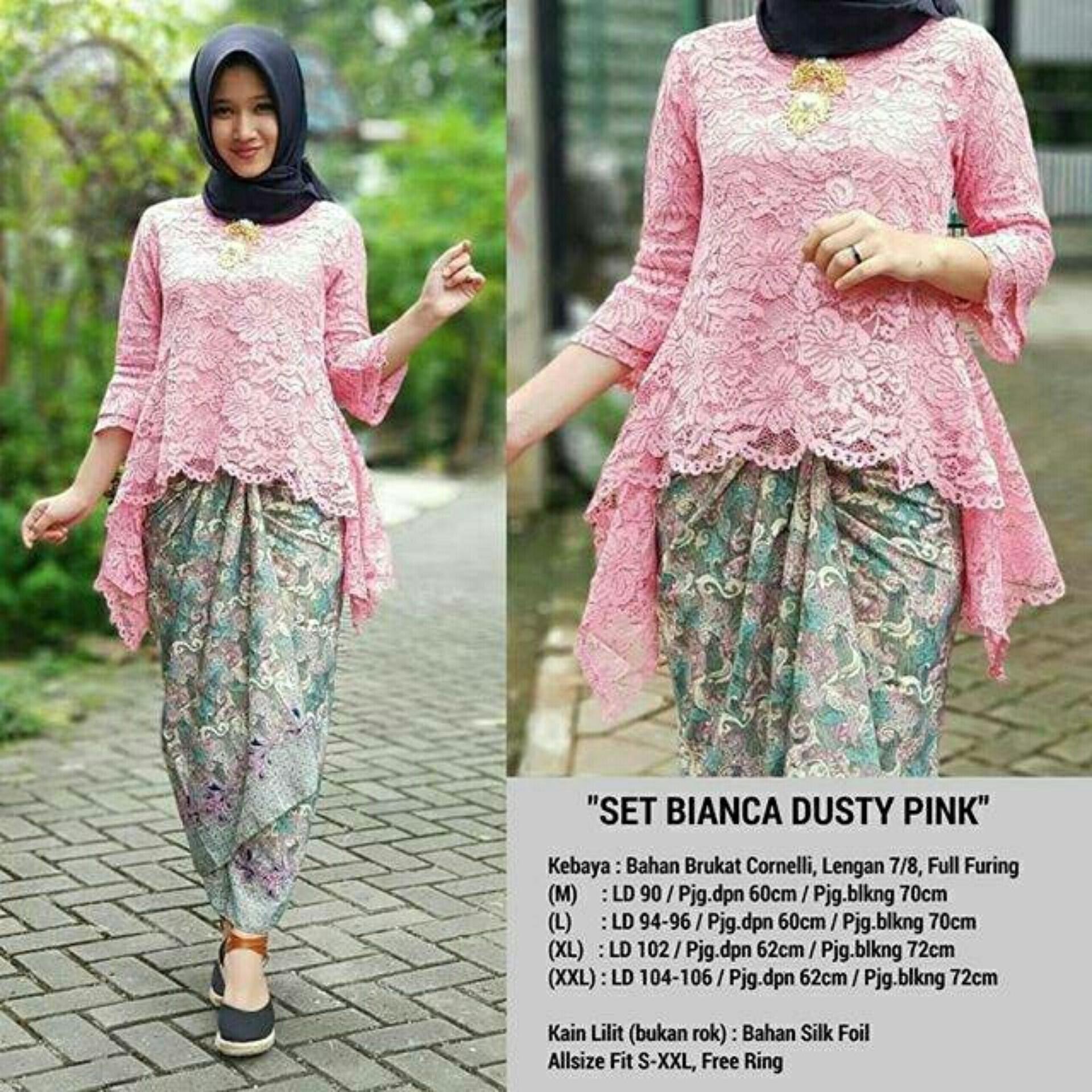 C&Buy Store Setelan Kebaya Modern dan Kain Batik Lilit Wanita RIANCA PINK + Ring (Tanpa pasmina) / Kebaya Brukat / Kebaya Wanita / Kebaya Muslimah / Rok Batik Wanita / Kebaya Pesta / Stelan Kebaya Muslim / Kebaya Murah / Stelan Batik
