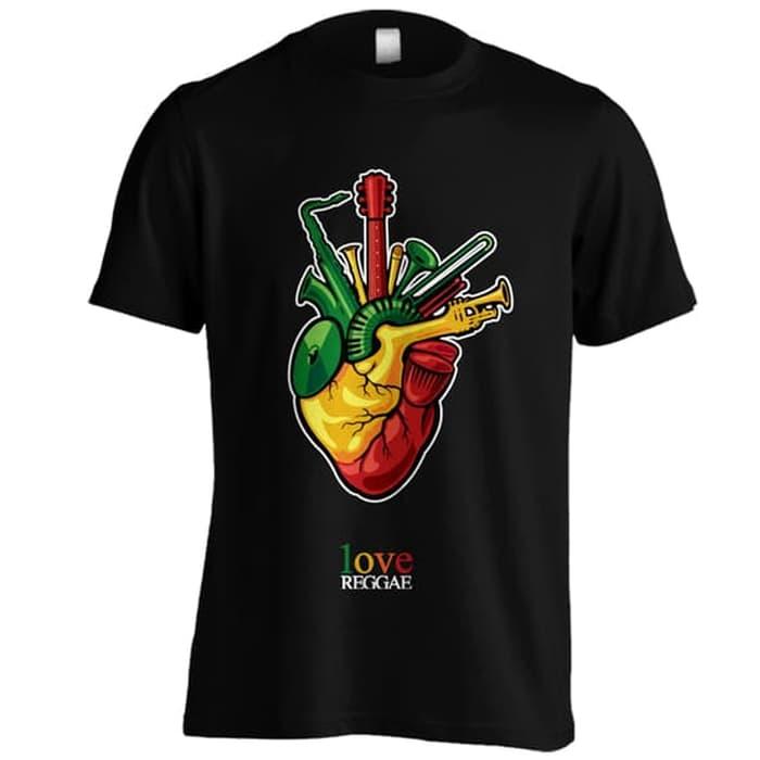 Kaos Distro Love Reggae Heart C01 Hitam Ukuran S - XXL