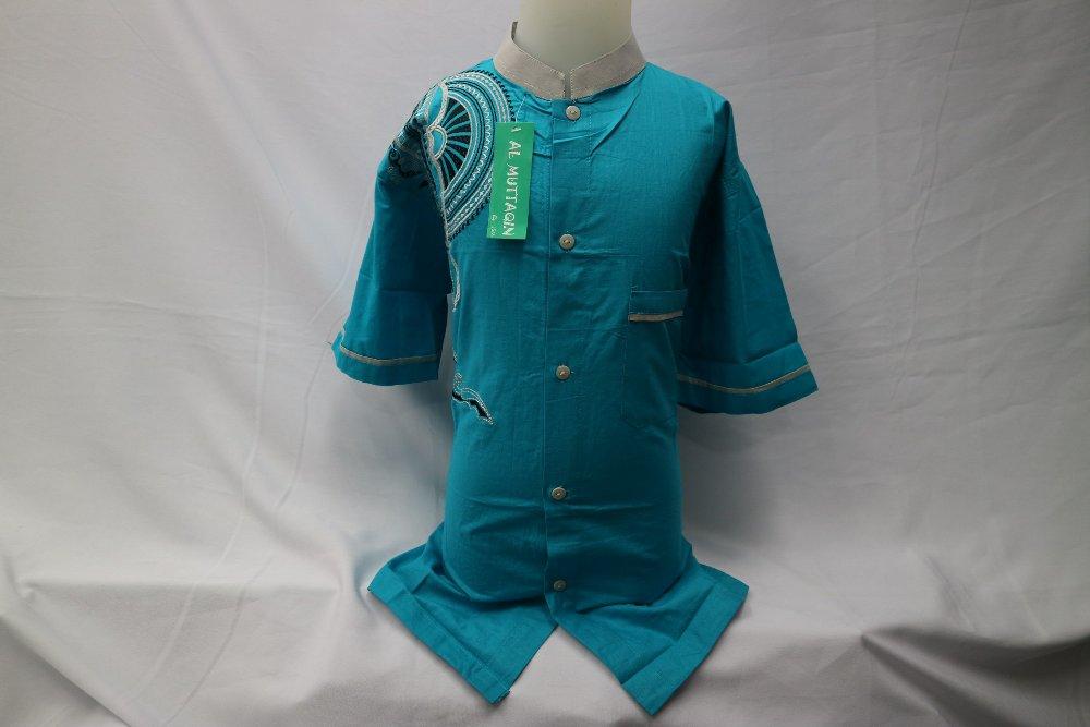 Baju Muslim Anak Pakaian Anak Laki - laki Lengan Pendek Bordir Baju Koko Biru Muda Grosir Tanah Abang Al Muttaqin KKT 056 di lapak Al Muttaqin Collection produsenbajukoko