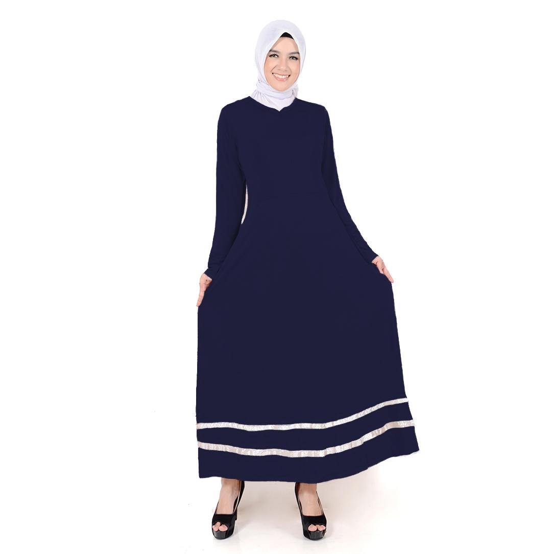 Long Dress Maxi tangan panjang Muslim variasi pita dan seleting - Fathina