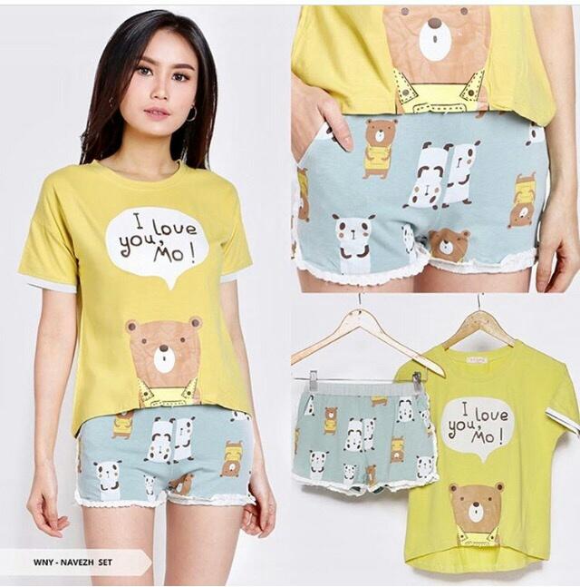 J&C Setelan I Love You Mo! / Setelan Baju Pendek Wanita / Setelan Kaos Pendek / Atasan Wanita / Setelan T-Shirt Wanita / Setelan Kaos Pendek Wanita / Baju Celana Pendek