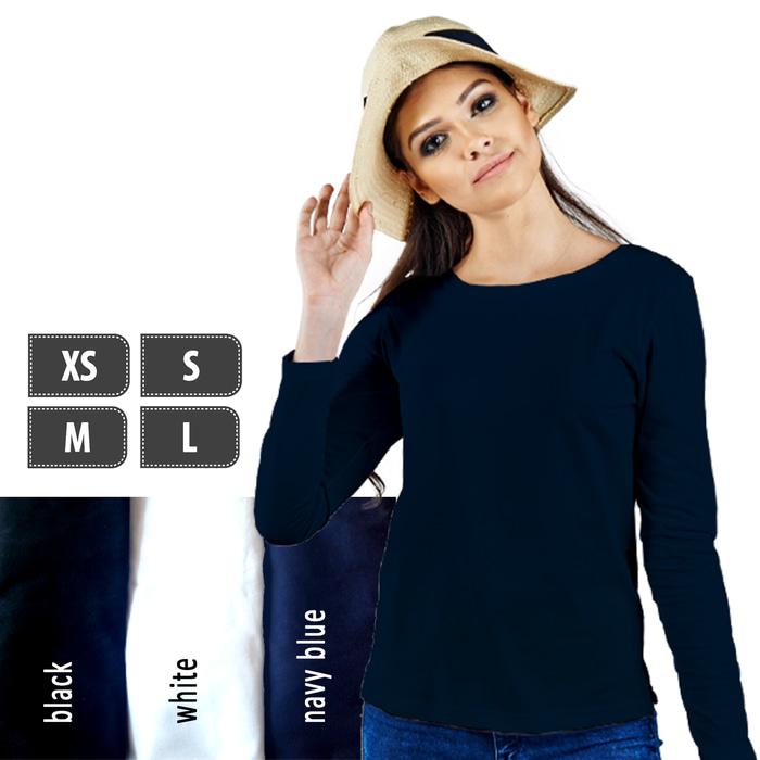 Kaos Polos Lengan Panjang Wanita 100% Soft Combed XS S M L