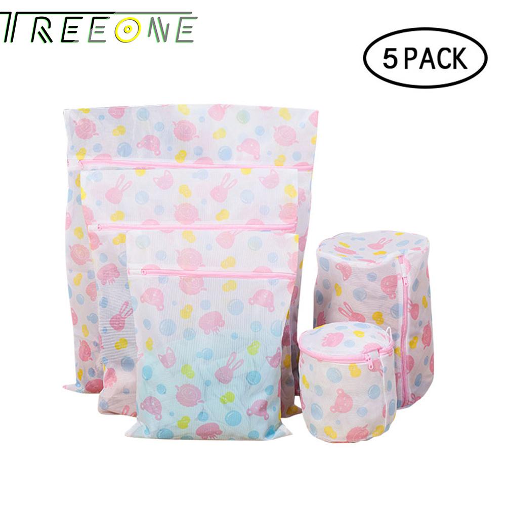 Treeone 5Pcs Laundry Bags For Delicates With Premium Zipper, Travel Storage Organize Bag, Clothing Washing Bags For Laundry, Blouse, Bra, Hosiery, Stocking, Underwear, Lingerie