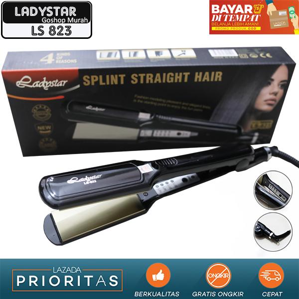 TERMURAH SE LAZADA Catokan LADYSTAR LS 823 Catok rambut Lurus temperatur suhu ionic Elektric Straightener Profesional Catok - hitam
