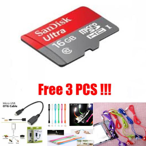 Sandisk Memory Card 16Gb Class 10 Free Lampu LED + Kabel OTG + Hansfree Music Angel