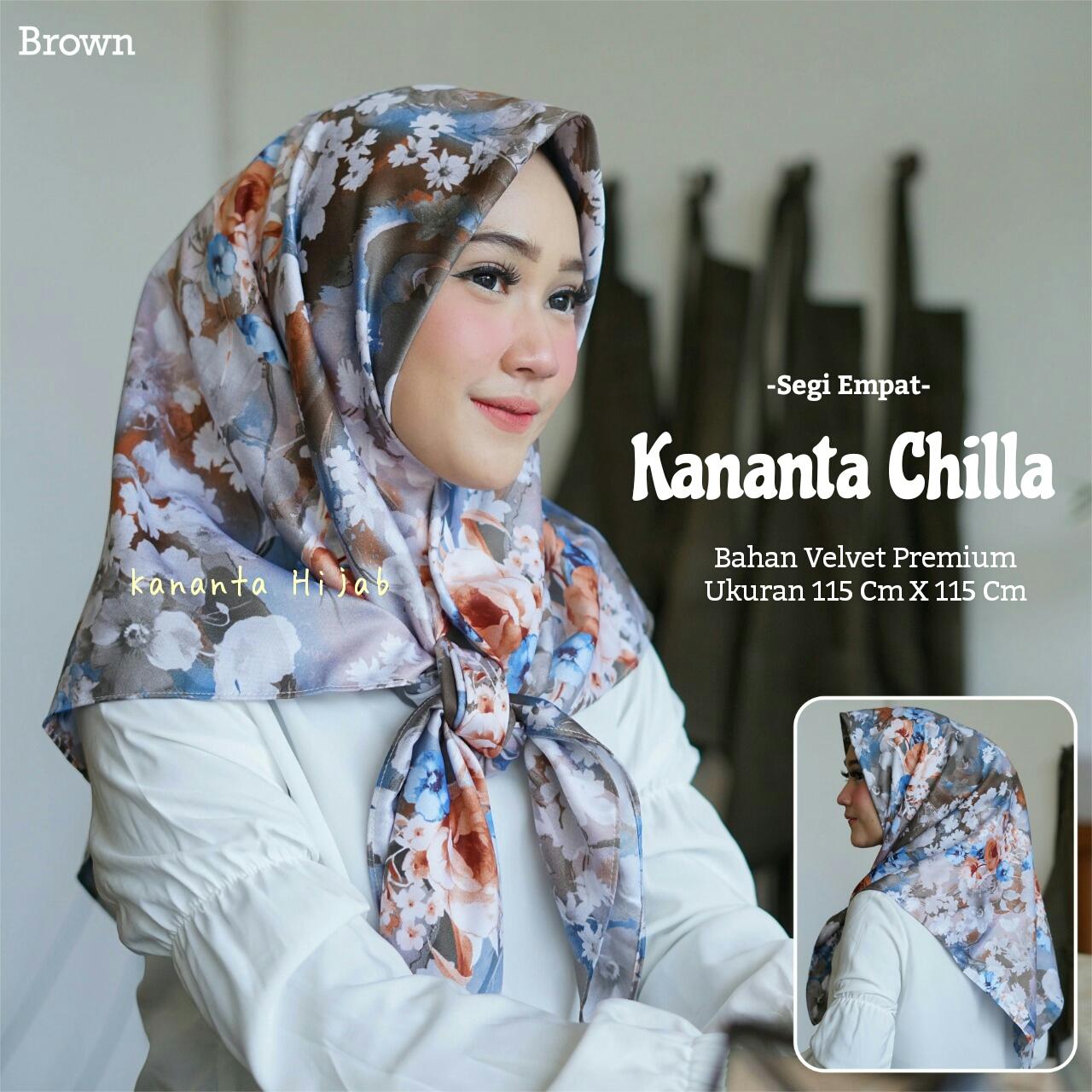 Kananta Hijab Segi Empat Motif Bunga Bahan Velvet Premium Kananta CHILLA