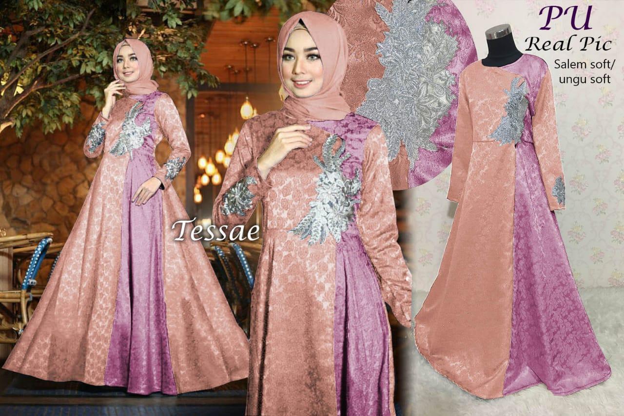 MAXI TESSAE GAMIS CANTIK brukat import Gaun Pesta lebaran kondangan Muslim