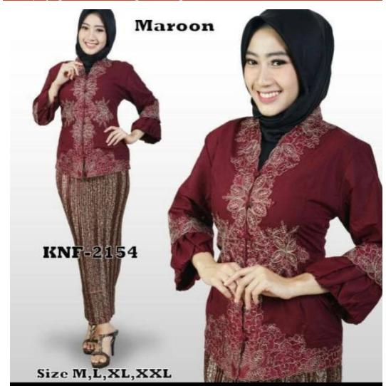 Kebaya ncim model lengan balon.bhn atasan kattun imma set rok plisket karet bhn prada super