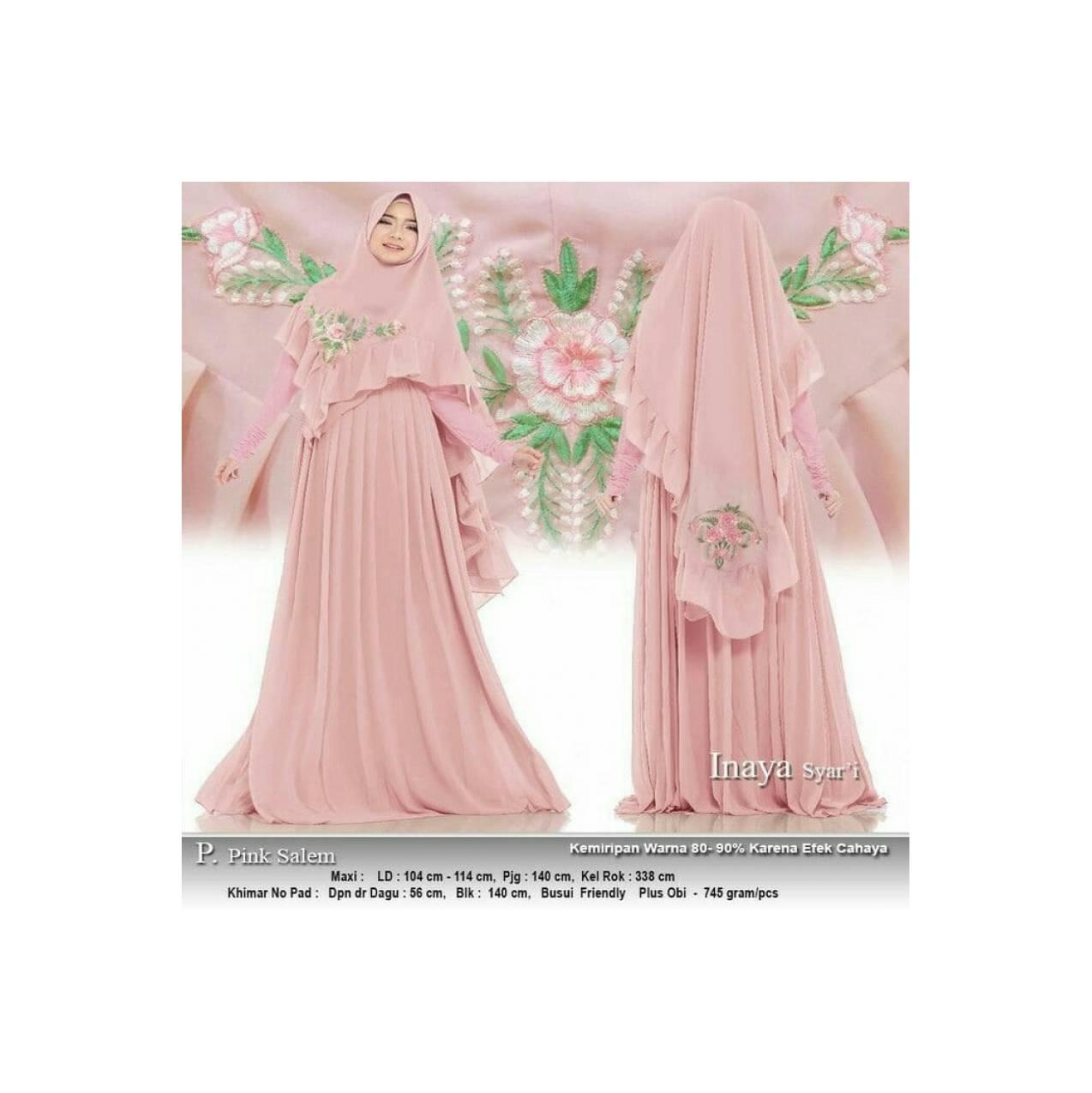 Baju Busana Muslim Gamis Maxy Wanita/Pakaian Maxy Bordir Inaya Pink