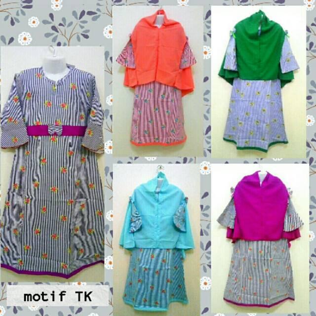 Gamis anak katjep + hijab pita lengan untuk TK (seri 3 ukuran(4,5,6))