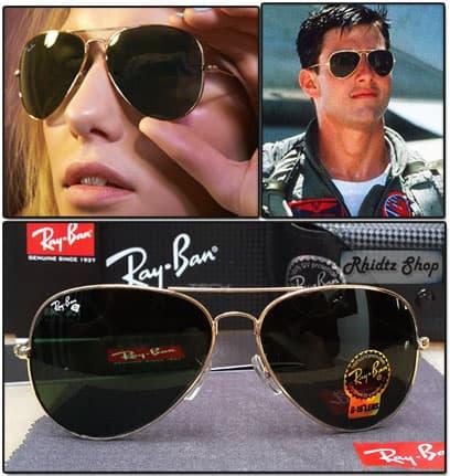 DISKON Rayban aviator diamond list gold (kacamata pria wanita lensa kaca) TERMURAH