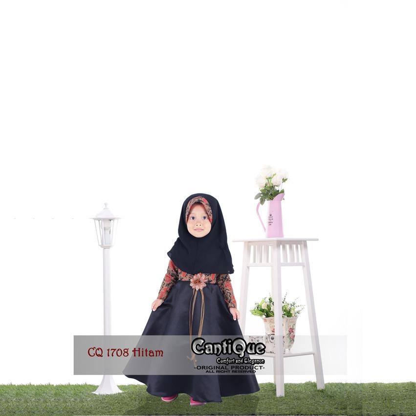 Gamis Anak cq1708 - batik hitam - baju muslim gamis pesta lebaran anak perempuan syari