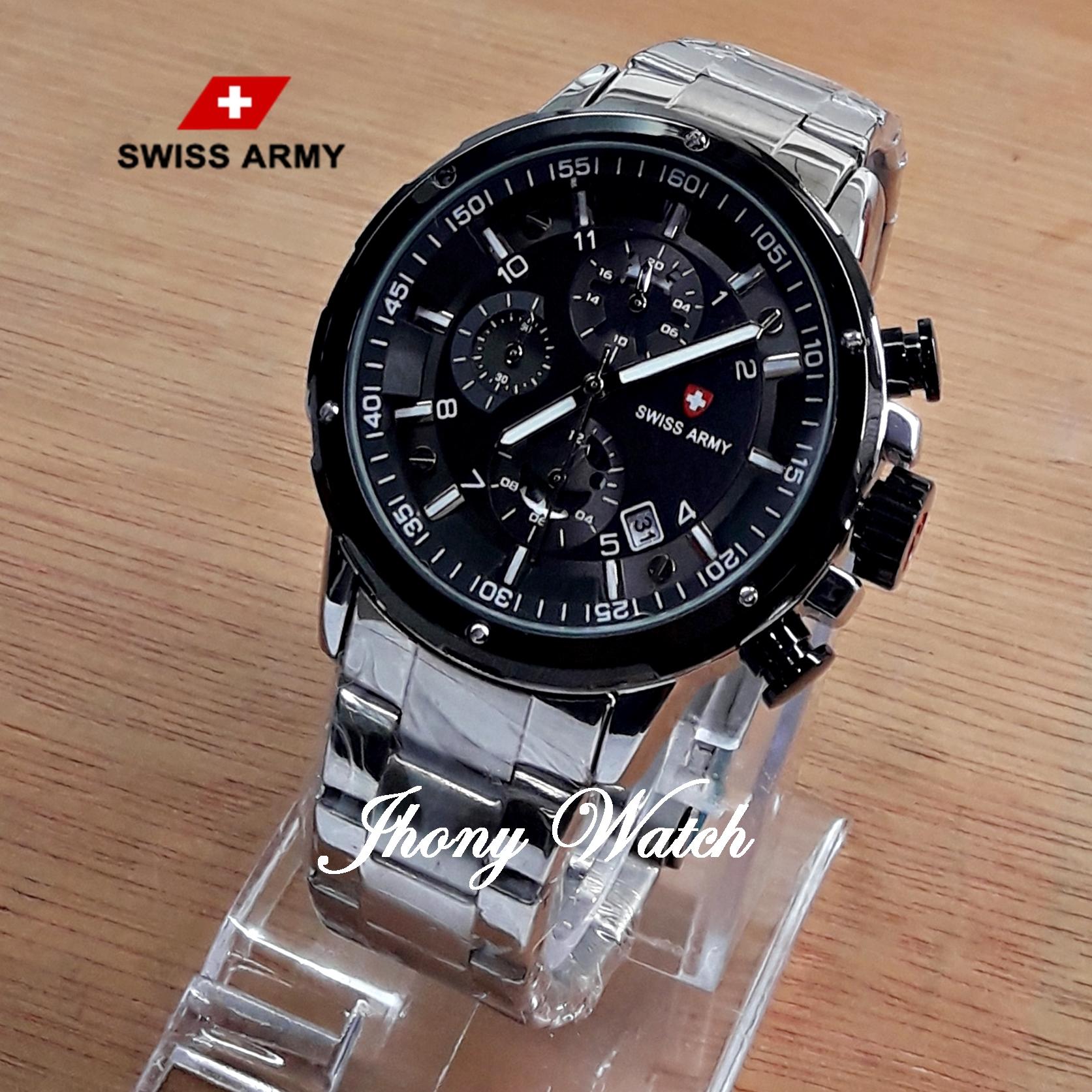 Jam Tangan Pria Swiss Army SA-6361 Silver Rantai Chorono Aktif