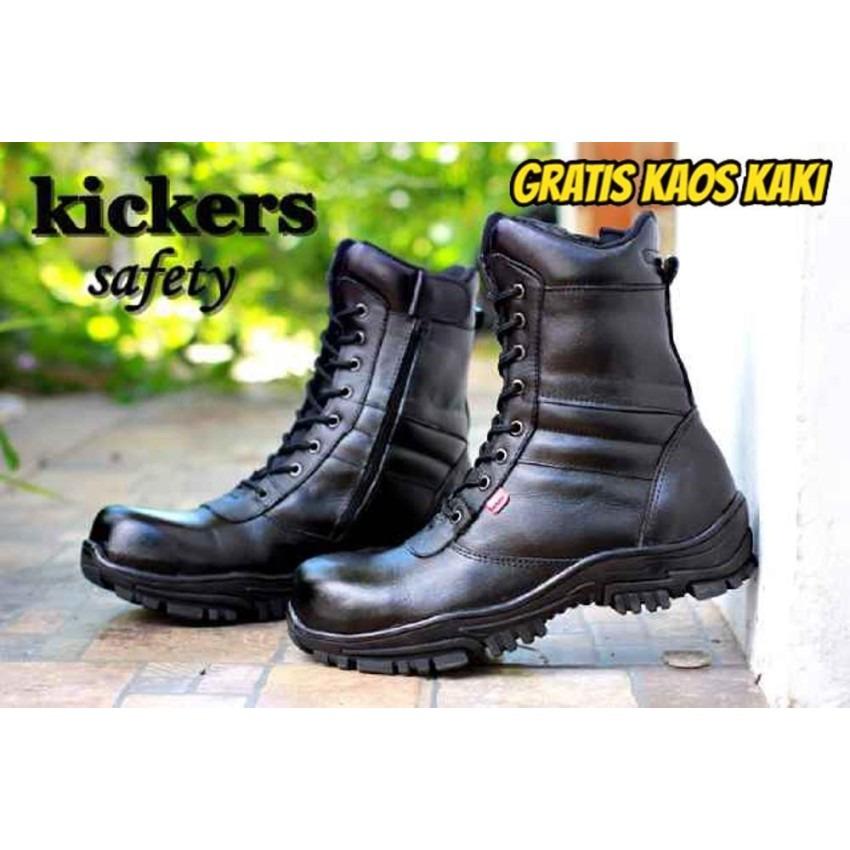 Sepatu Boots Kickers Pria Kulit PDL PDH TNI POLISI SECURITY SATPAM TENTARA POLRI GROSIR Tali Black