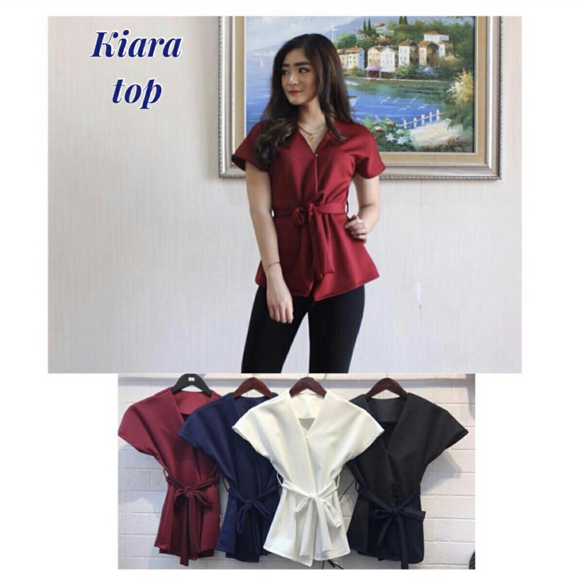 AmorShop Blouse Kiara /Atasan Wanita /Blouse Lengan Pendek /Bouse V Neck