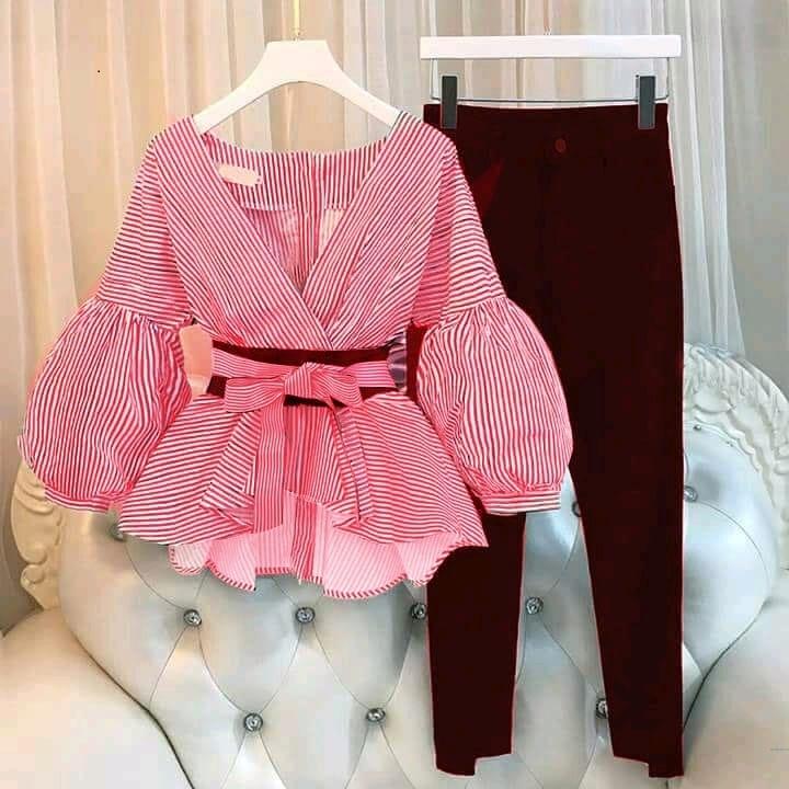 Wow keren - Baju Wanita /Setelan Wanita/  Baju Korea ST Pretty Salur DAN POLOS
