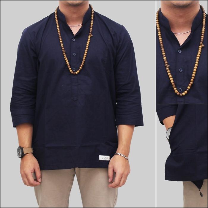 LANZ baju koko kemeja pria model kerah shanghai