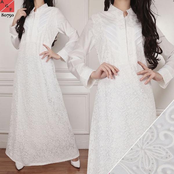 Promo Hari Ini Baju Muslim Wanita /Busana Muslim/ Baju Gamis Putih #81 JMB Untuk Lebaran