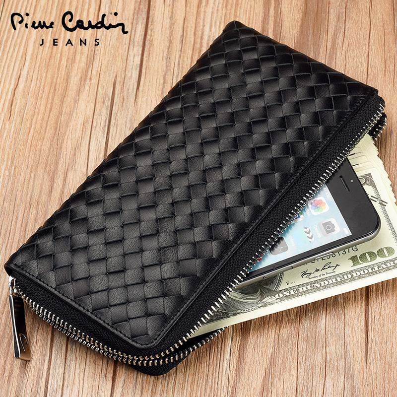 Pierre Cardin Dompet Pria Tas Genggam Kulit Pola Tenun (Hitam (Sisi Bagian Buka Tutup))