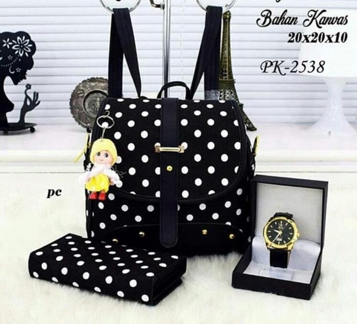 Paket Tas Ransel Polkadot + Bonus Asesories