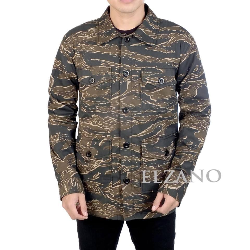 Ez Jaket parka pria camo army loreng terbaru- Coklat