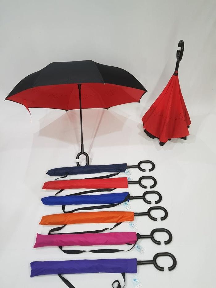 PROMO - Payung Terbalik Reverse Kazbrella Gagang C 2ND Generatio ( SARUNG ) // Payung Lipat / Besar / Terbalik / Tenda / Transparan / Anak/ Motor / Lipat Otomatis / Mobil / Karakter / Murah / Bagus / Model Botol