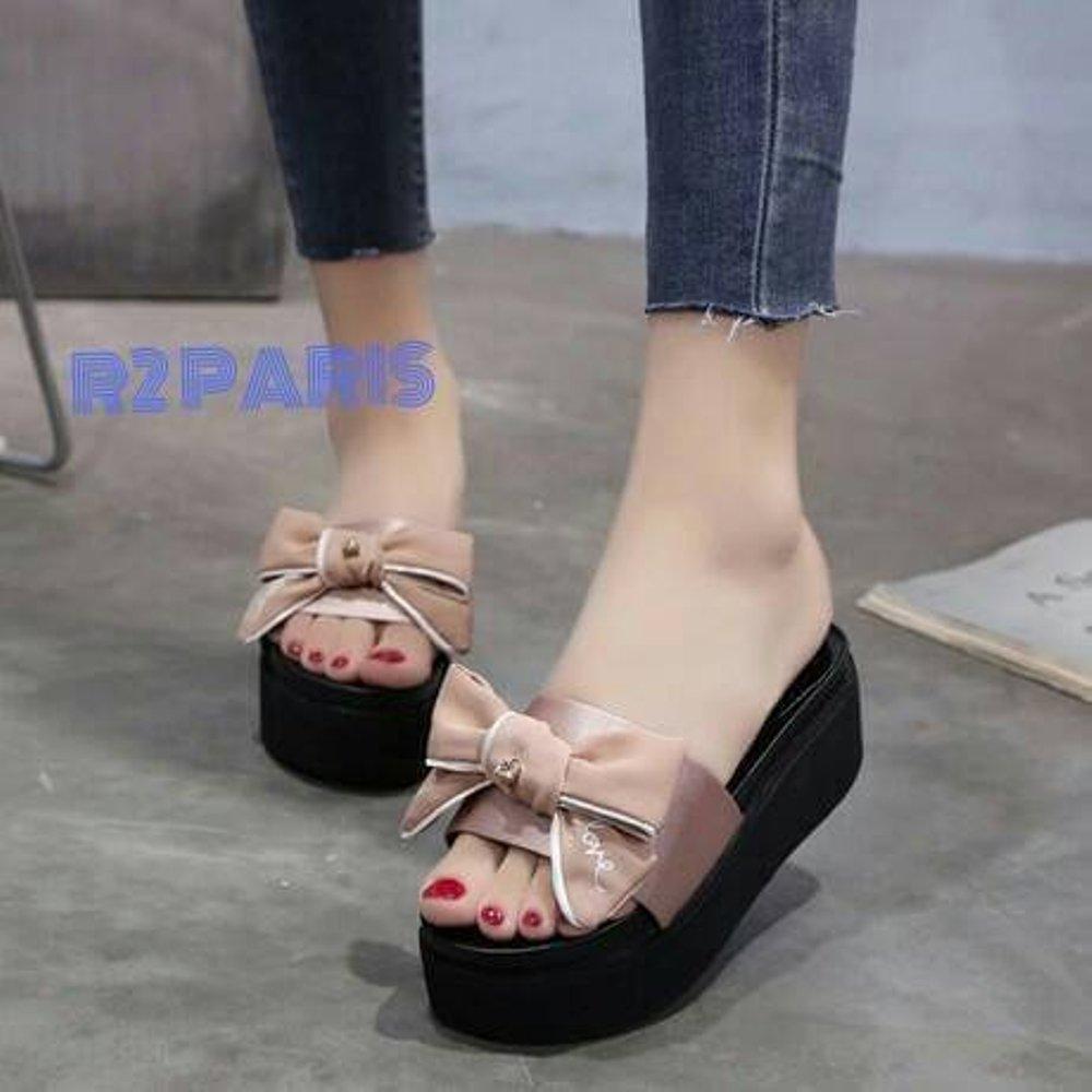 Sepatu murah New Wedges Ribbon R2 bahan Semikulit Lazada Flash Sale
