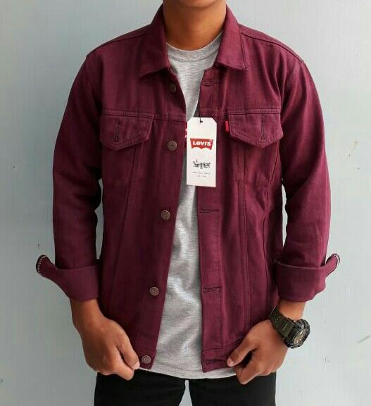 Jaket Jeans Levis marun pria premium