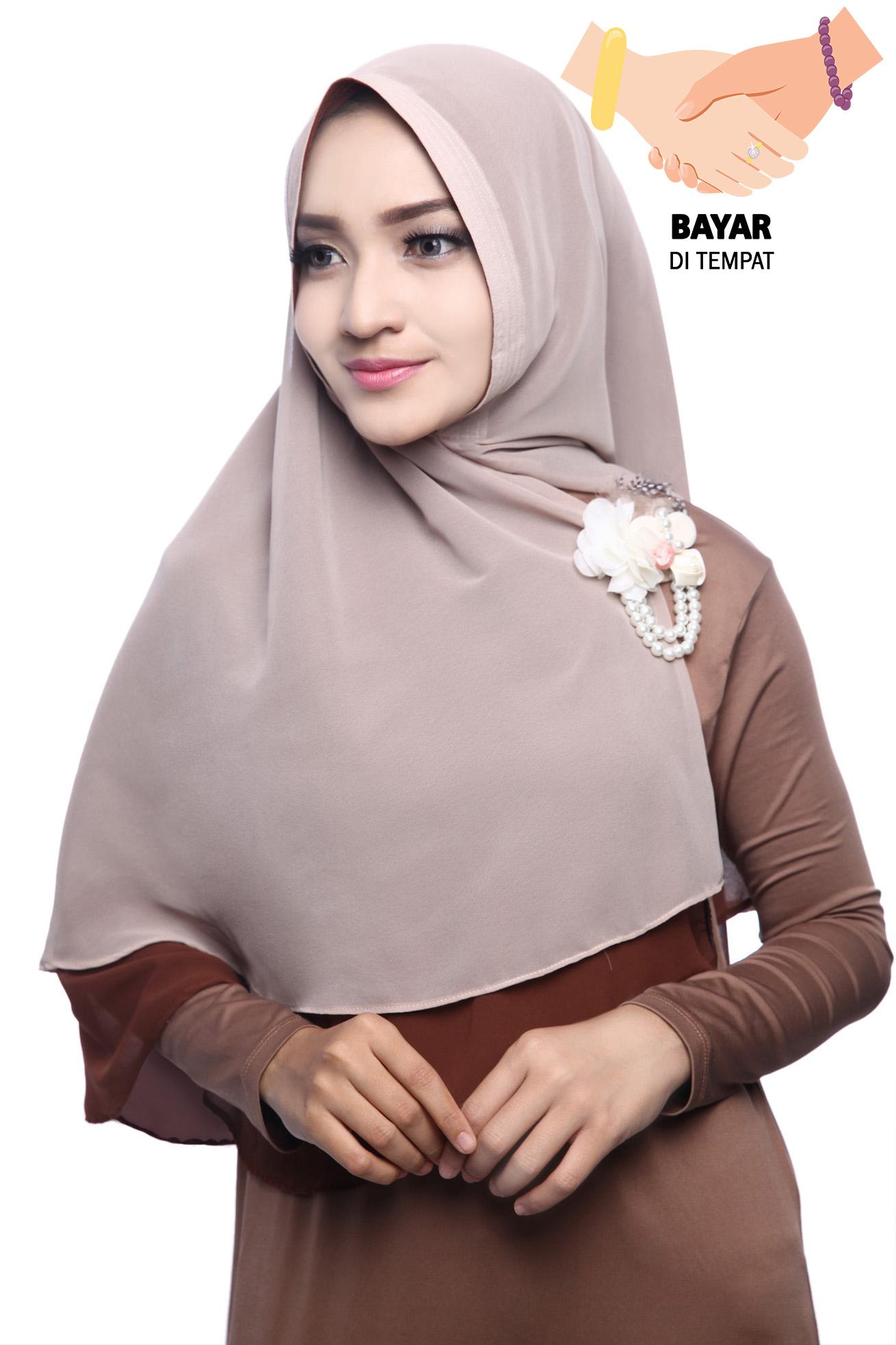 Kerudung Hijab Jilbab Khimar Hanna Two Tone Dua Layer - Mocha Latte