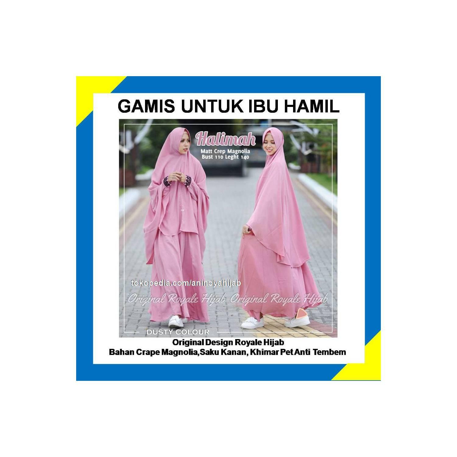 Gamis Untuk Ibu Hamil || Halimah Warna Pink Original Royale Hijab - Merah Muda, XL