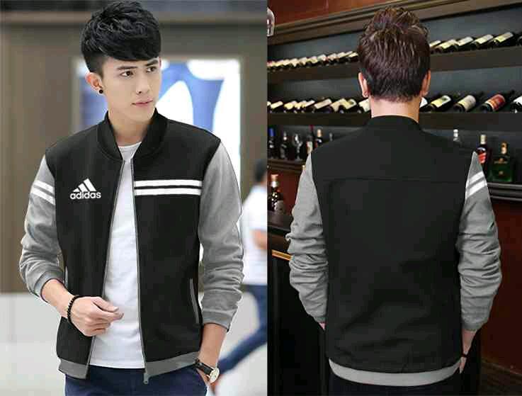 LT Jaket Cowok Adidas Hitam kombi Abu Bahan babytery fit L blazer sporty sweater kekinian