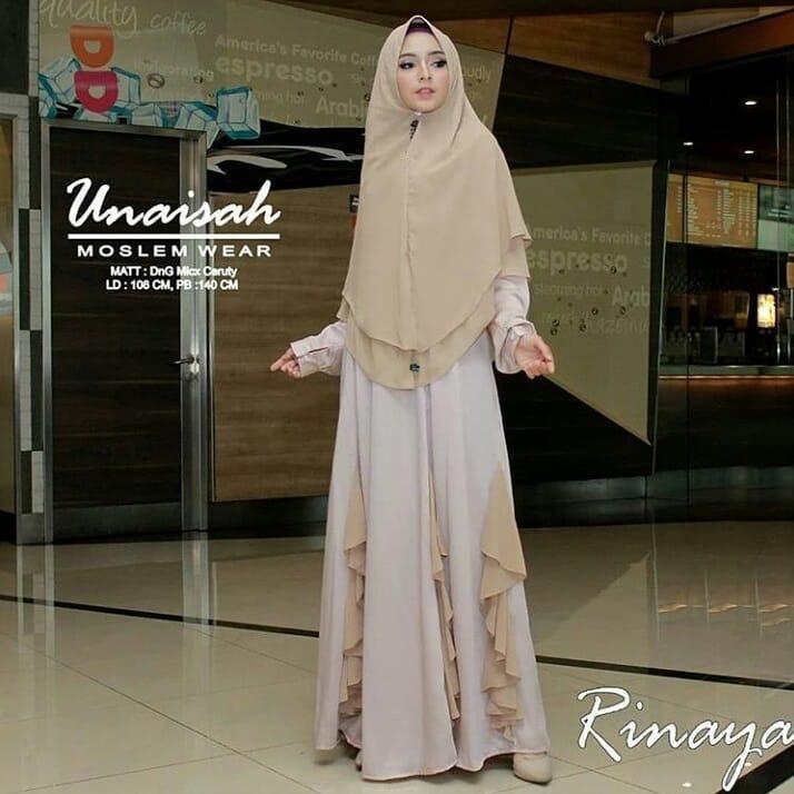 Baju Muslim Original Gamis Rinaya Syari Dress Wolfice Baju Panjang Muslim Dress+Khimar Casual Wanita Pakaian Hijab Modern Modis Trendy Terbaru 2018