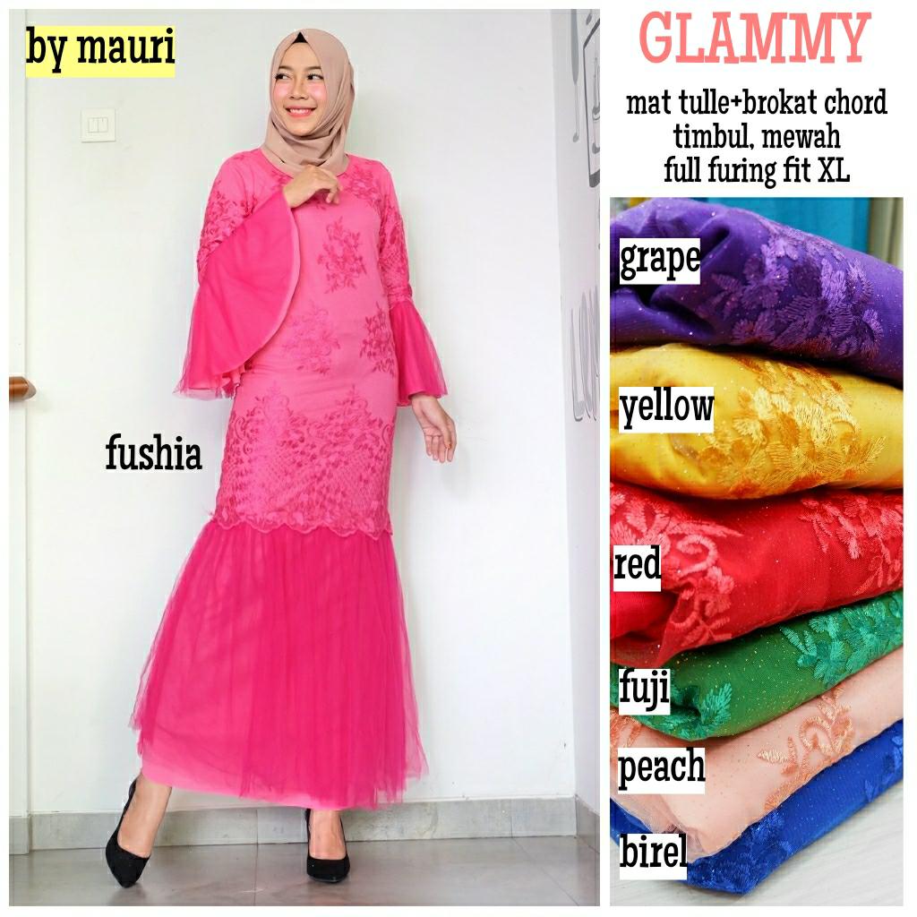 Gamis Long dress maxi wanita muslim gaun pesta brokat mewah XL