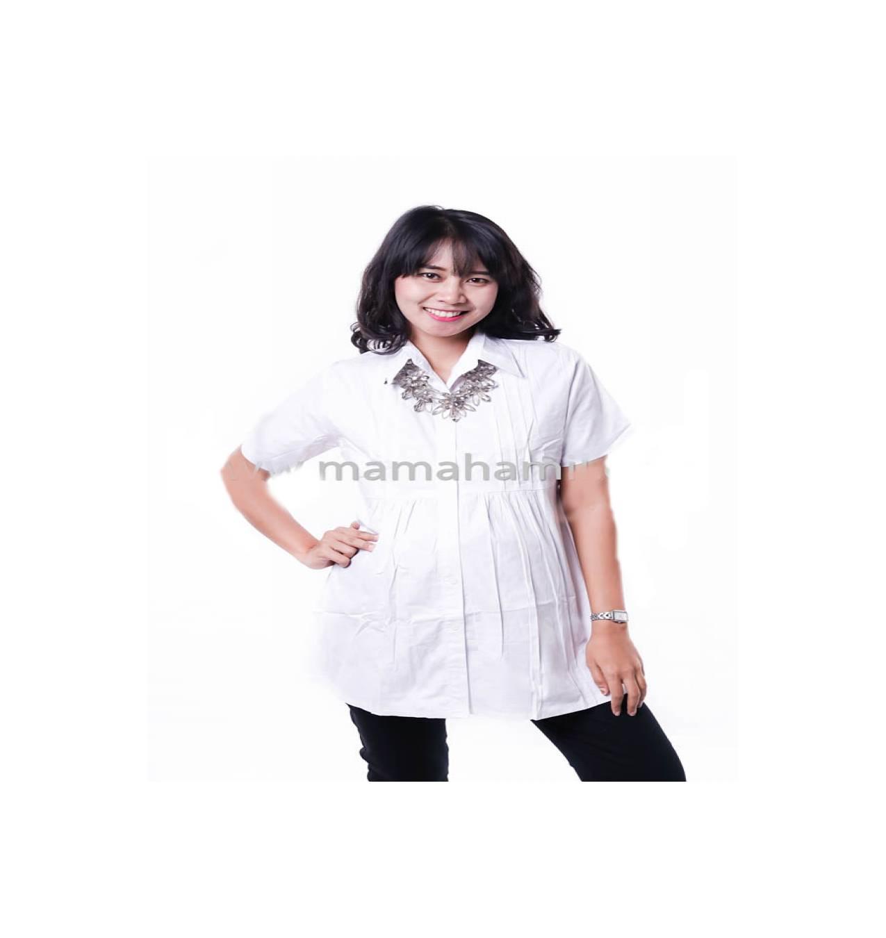 Baju Hamil Kerja Katun Lipit Dada Trendy - BLD 387 Putih
