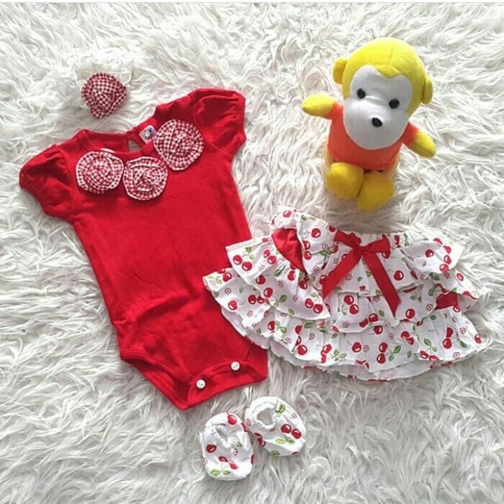 setelan jumper rok bunga free bandana dan sepatu - baju Anak Perempuan - Baju Setelan Bayi Cewek Lucu