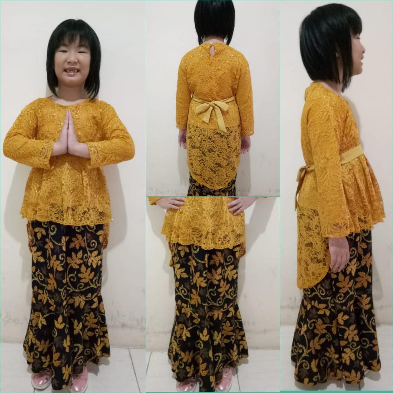 SB Collection Stelan Atasan Gladis Kebaya Kartini Blouse Brukat Dan Rok Duyung Batik Anak Perempuan S M L XL Tersedia Warna Navy Pink Gold