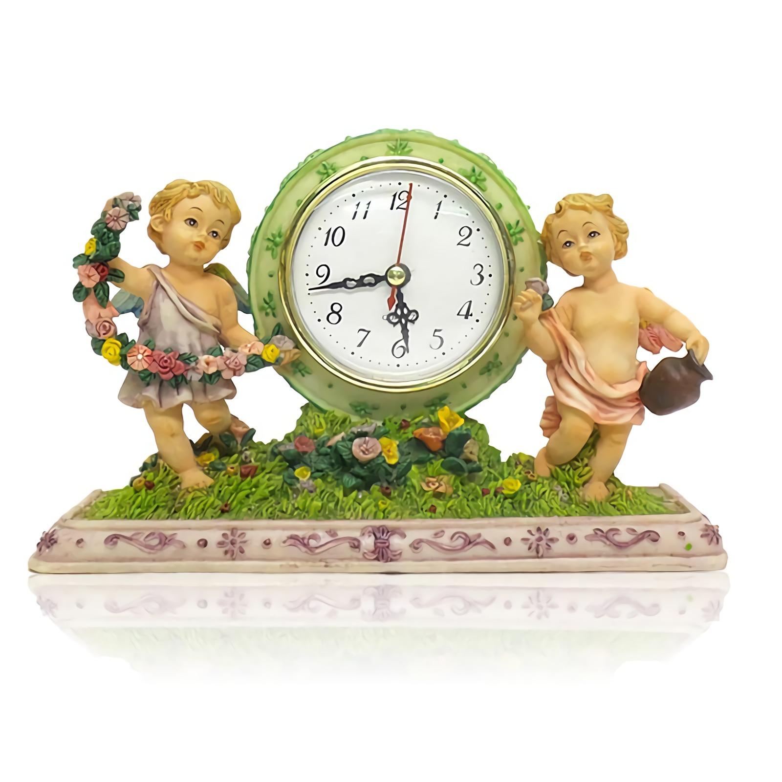OHOME Jam Meja Keramik EK-SP-3705 Malaikat Mini Patung Pajangan Poly Stone Table Top Clock Warni