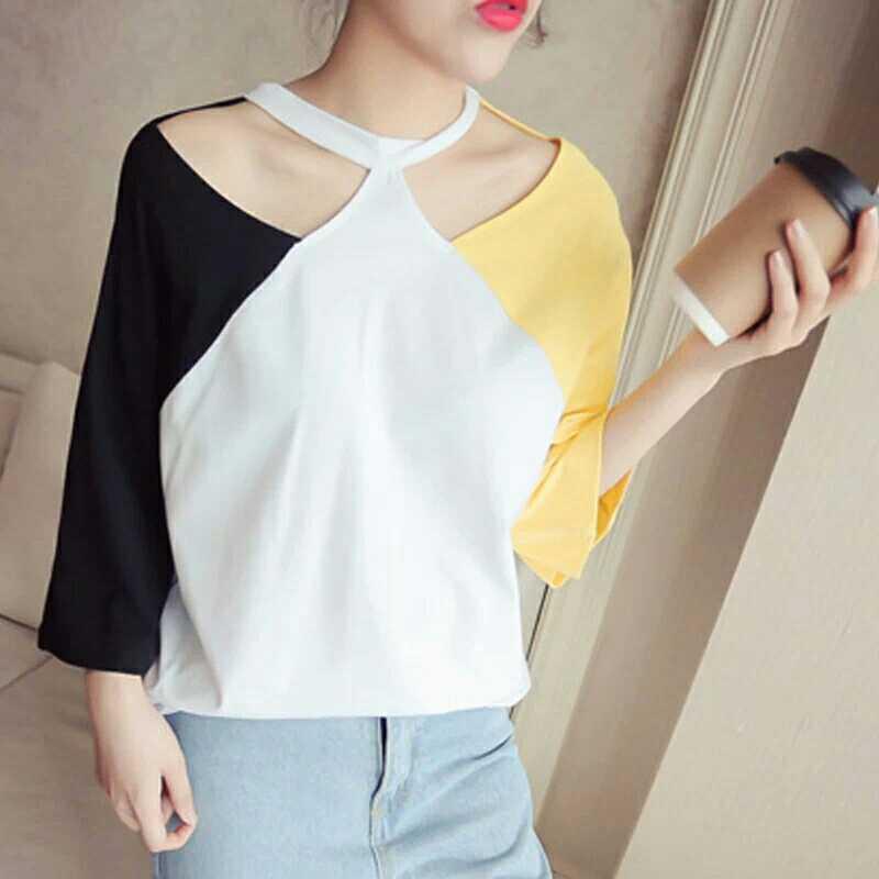 Wanita Katun Lengan Pendek Pelangsing Longgar Longgar Lengan (Gambar Warna)