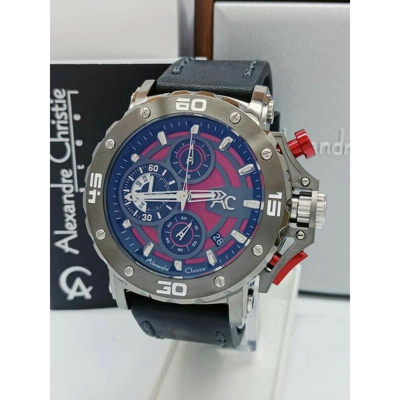 JAM ALEXANDRE CHRISTIE AC 9205 COLLECTION PRIA GREY RED ORIGINAL ANTI AIR FREE BOX KAYU Variasi Tidak Ada