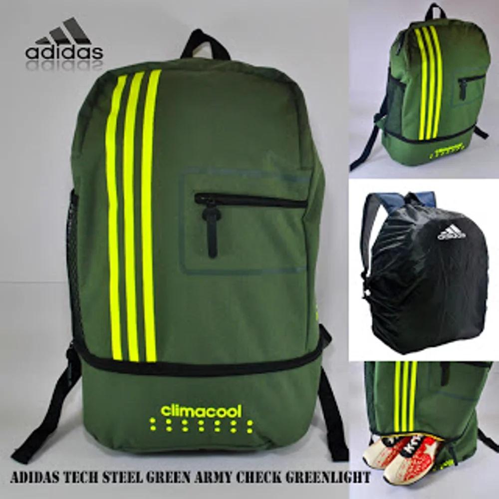 TAS RANSEL ADIDAS PRIA ANAK SEKOLAH OLAHRAGA BACKPACK TECH STEEL CLIMACOOL GREEN ARMY LIST GREENLIGHT
