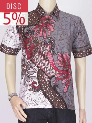 Baju Kemeja Batik Ekslusif Khas Pekalongan || Rumah Batik 2614 - Abu-Abu Muda, XL