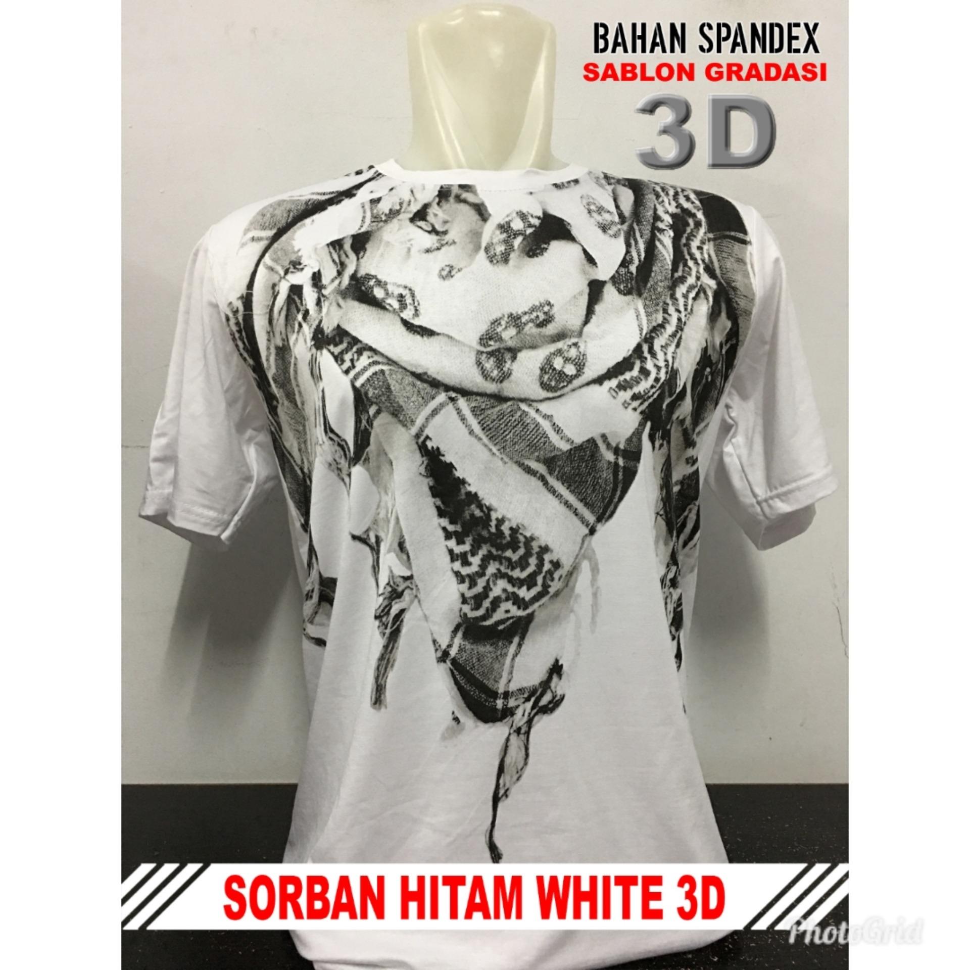 Gracestore - Kaos T-shirt Distro Premium Sorban 3D Hitam putih - Putih