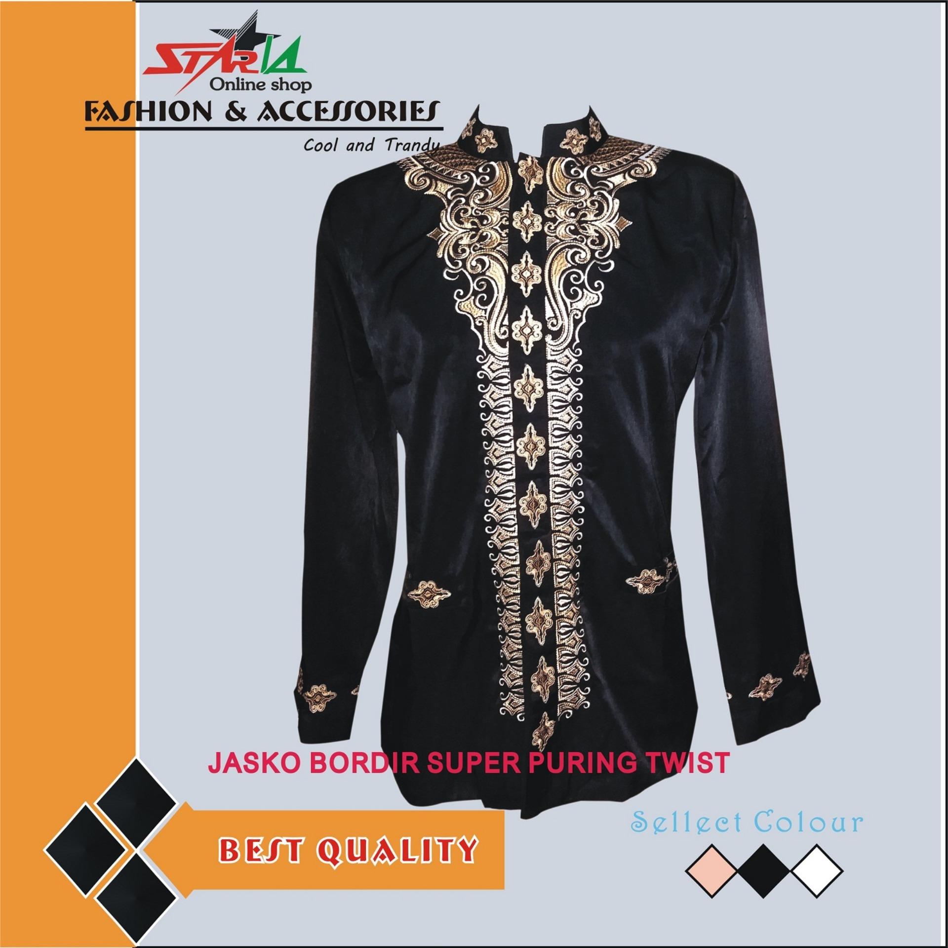 BAJU JASKO BORDIR HITAM - GOLD EFEK BAGUS / Baju Jas kolaborasi koko / maiyah / assagofa / sagofah / cak nun / gus / pondok gede / lirboyo / peci sufi / songkok nasional santri / sabuk / celana / sepatu / kerudung new style / sorban / kasmiri / Arafa